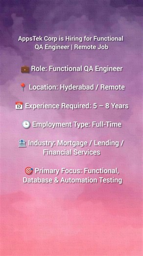AppsTek Corp is Hiring for Functional QA Engineer | Remote Job #softwaretestingjobs #shorts
