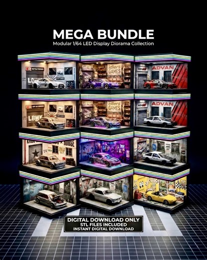 Archivos STL de diorama LED modular a escala 1/64 / Garaje de exhibición de Hot Wheels (descarga digital) - Etsy México