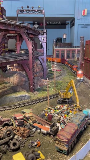 BNSF Diesel Freight Train Passing Junkyard