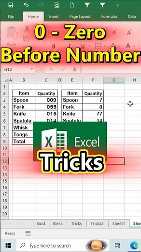 Zero before Number in Excel #excel #exceltips #exceltricks