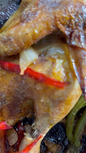 Baked Cornish hen with peppers and garlic and onion #todayisgoingtobeagoodday