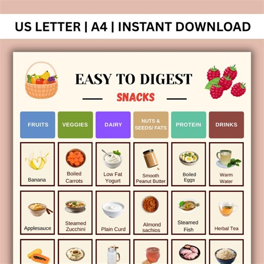 Easy to Digest Food Chart, GERD Friendly Snack, Gentle Foods Grocery List, Bland Diet Food Chart Printable PDF, Digestive Friendly Chart - Etsy