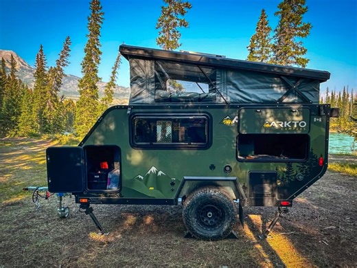 Arkto Campers C10 pop-up travel trailer puts living and sleeping sections on different levels - Yanko Design