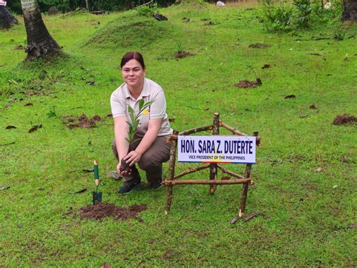 TINGNAN: VP Sara Dutere, dumalo sa isang tree planting activity sa Barangay Tabon-Tabon, Daraga, kasama ang Daraga Municipal Disaster Risk Reduction and Management Office (MDRRMO). Courtesy: Daraga-MDRRMO/ Facebook | GMA Public Affairs