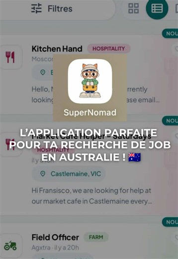 SUPERNOMAD - L’application parfaite pour ta recherche de job en Australie ! 🇦🇺🫱🏻‍🫲🏽 #job #recherche #pvt #application