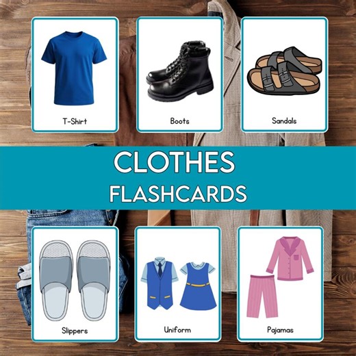 Clothes Flashcards Printable for Kids | Clothing Vocabulary Cards | Preschool Kindergarten ESL Homeschool Learning Activity - Etsy