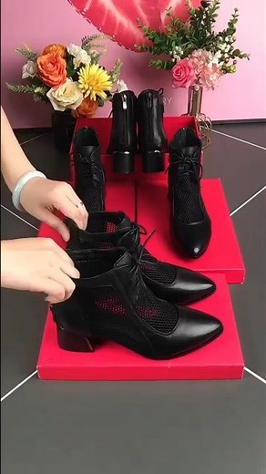 Super Mesh Lace Up Block Heel Ankle Boots Elegant Style #boots #heels #shortsfeed