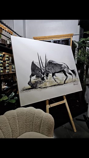 Fighting Gemsbok in territorial battle #africa #charcoalArt #krugernationpark | Petra Lombard