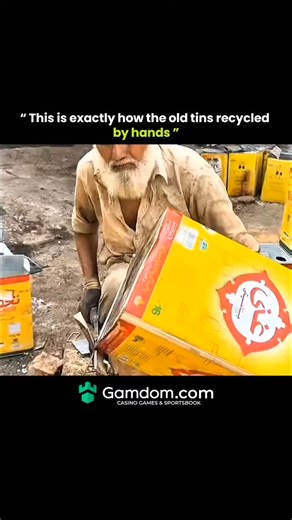 Matrix Core on Instagram: "The post features a 59-second Tik Tok video showing an elderly worker manually recycling used oil tins by cutting and breaking them into smaller metal pieces in a local yard. Originally shared on Tik Tok by @m4making_1, the clip highlights traditional scrap recycling methods where discarded tins are prepared for melting and reuse. The video has reached over 57.2 million views, drawing strong attention to grassroots metal recovery and the human effort behind small-scale