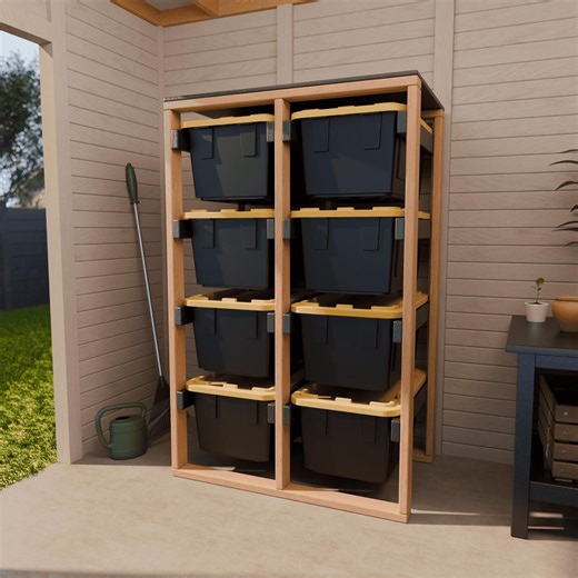 27 Gallon Tote Storage Rack 4x2 Plans - Workshop Storage - Costco Lowe’s Sam’s Club - Woodworking Plans - Etsy
