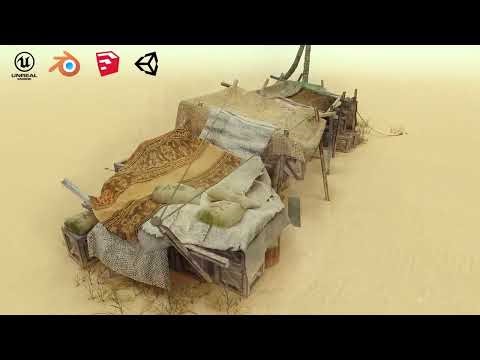 Realistic Desert Camp with PBR Textures | Wooden Crates, Barrels & Props