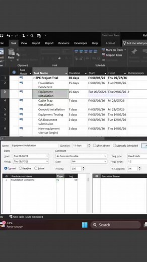 MS Project Task Relationship Creation for Engineering Students/Professionals