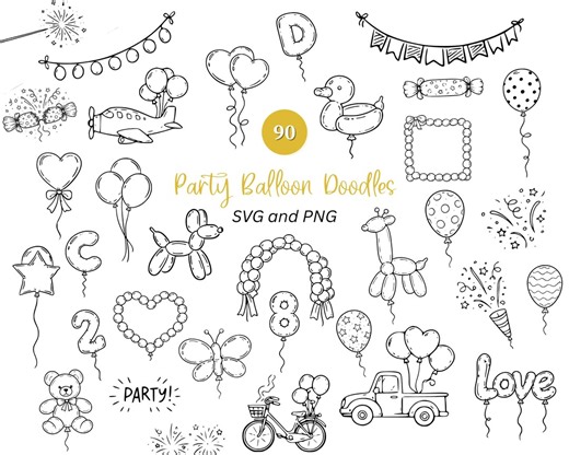 90 Hand-drawn Balloon SVG PNG | Balloon Doodles | Hand Drawn Balloon Illustrations | Party Illustrations Alphabet Balloons Digital Download - Etsy