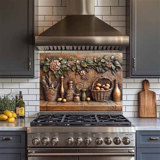 Kitchen Copper Look Tempered Glass Backsplash, Stove Behind Splashback Tile for Kitchen, Rustic Kitchen Decor Backsplash, Decorative Tile - Etsy