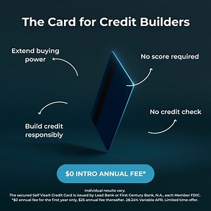 Build Credit, Skip the Fee! $0 Intro Annual Fee* For a limited time, the Self Visa® Credit Card comes with a $0 Intro Annual Fee* for the first year! Build credit while keeping more money in your pocket. No hard credit check and no score required. | Self