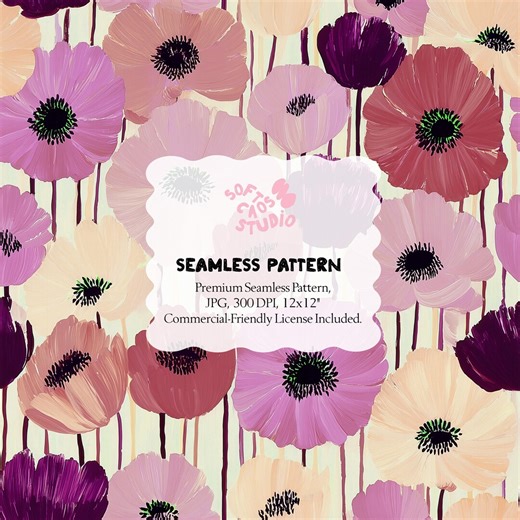 Pink Floral Seamless Pattern, Hand Painted Flower Digital Paper, Romantic Floral Print, Large Bloom Repeat - Etsy