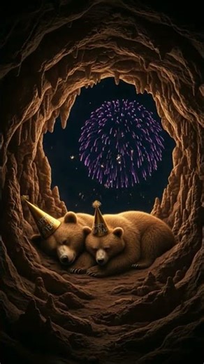 # Baby bear papa bear sleeping together in his cave 💝 #cute