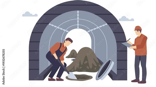 Underground Tunnel Construction Inspection animation,Workforce Managing Subsurface Infrastructure animated video, construction workers clip, Skilled labor footage, Civil Engineering Works motion