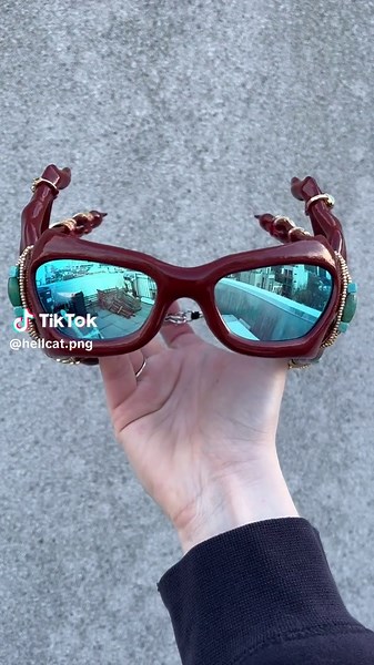 Custom Red Hand Glasses Perfect for Avant-Garde Fashion
