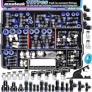mxuteuk 210PCS Air Line Quick Connect Fittings,1/8",1/4",5/16",3/8",1/2",4/6/8/10mm OD Push to Connect Fittings,Quick Connect Air Hose Fitting,Quick Release Pneumatic Kit