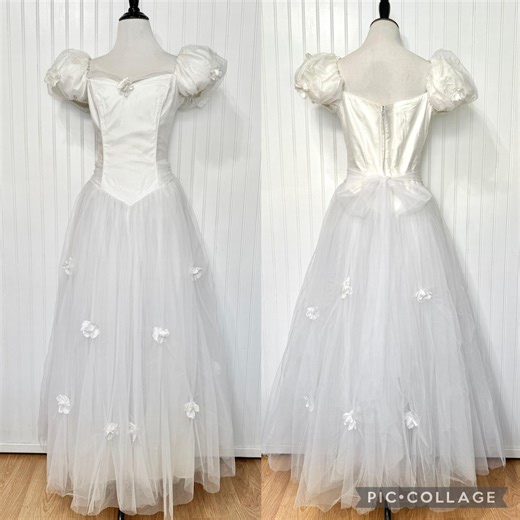 Vintage 80s Princess Style Wedding Dress Flirtations by Alfred Angelo, Puff Sleeve Poofy Skirt White Dress, Sweetheart Neckline Bridal Gown - Etsy