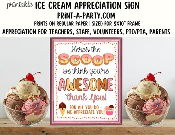 Ice Cream Appreciation Sign | Printable 8x10 Table Decor for Teachers Staff PTO