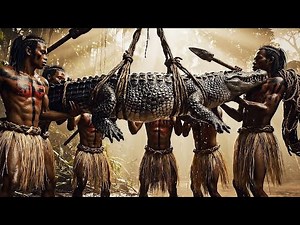 Amazon Tribe Hunting and Eating Big Crocodile | Primitive Survival & Tribe Life