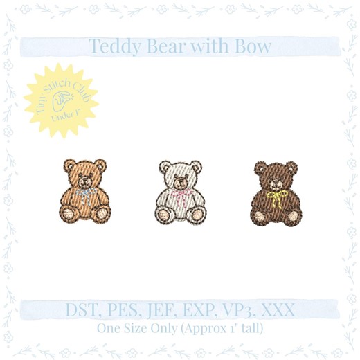 Tiny Teddy Bear Embroidery Design With Bow - Etsy