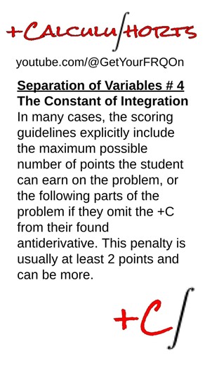 Separation of Variables in FRQs #4 - Remember the +C | Get Your FRQ On #shorts