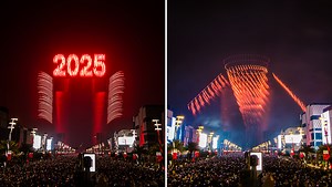 Record-breaking fireworks display launched by drones kicks off New Year celebrations