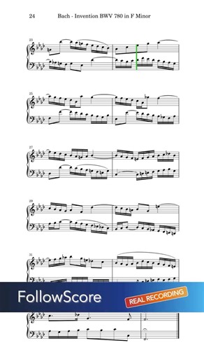 Bach – Invention No. 9 in F minor, BWV 780 | Piano Sheet Music & Real Recording