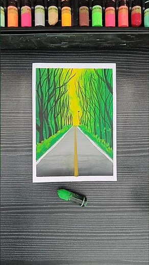 Easy Forest Road Oil Pastel Drawing Tutorial for Beginners🌿