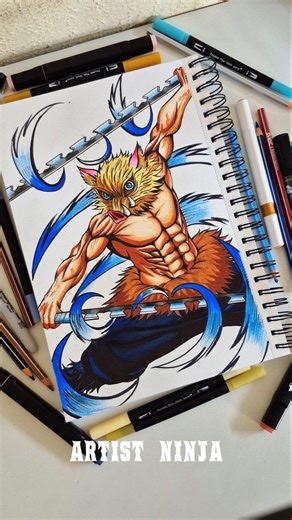 Drawing Inosuke Hashibira Using Markers And Colour Pencils #shorts #demonslayer #inosuke #animeeart