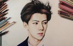 【Drawing hand】EXO大神彩铅手绘过程，我看画头发的时候是一脸懵逼的