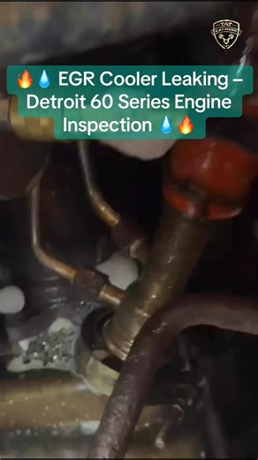 During inspection on this Detroit 60 Series engine, our specialist tech identified a leaking EGR cooler. The EGR cooler is responsible for reducing exhaust gas temperatures before they are recirculated back into the engine, and when it fails, it can allow coolant to escape where it shouldn’t.💡 Why an EGR cooler leak is a serious concern:The EGR cooler carries engine coolant and hot exhaust gases at the same time. When internal cracks or failures occur, coolant can leak externally or internally 