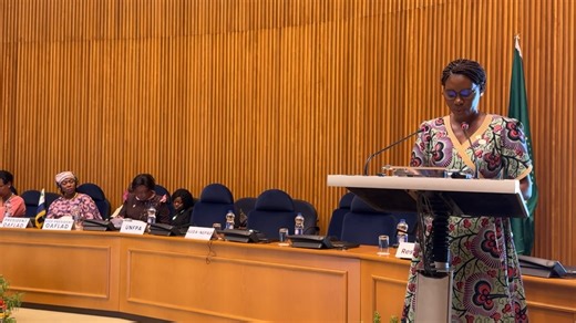 Sierra Leone’s First Lady and President of OAFLAD, Dr. Fatima Maada Bio, attends the 30th OAFLAD General Assembly Open Session at the African Union Building in Addis Ababa, Ethiopia. Sunday 15th February 2026. | First Lady Fatima Maada Bio