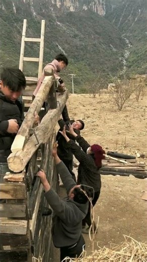 Craft Process of Building Wooden Board Houses Outdoors