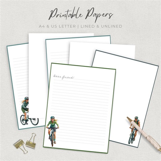 Bicycle Letter Writing Set, Printable Stationery, Lined Writing Paper, Notes Page, PDF/PNG, Snail Mail, Letter Paper - Etsy