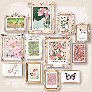 97 Decor Pink Coquette Room Decor Aesthetic - Eclectic Wall Art, Vintage Coquette Decoration, Green and Pink Eclectic Decoration, Coquette Posters Maximalist Gallery Wall Prints for Bedroom (Unframed)