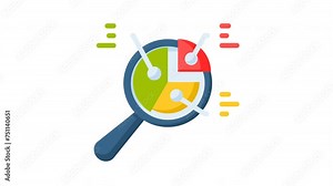 Animated analytics with magnifying glass on financial data visuals pie chart and bar graphs. Ideal for financial analysis articles and business presentations