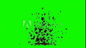 green screen grenade explosion effect chroma key filter fast real realistic splash exploding bombshell 3d motion graphics render bomb animation rendering black dark objects ruins fall Stock Video
