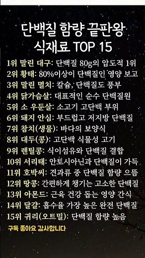 단백질 함량 끝판왕 식재료 TOP 15