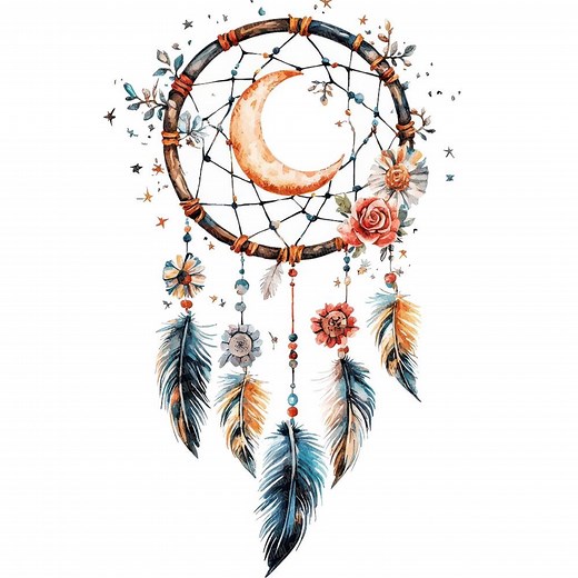 Dreamcatcher Clip Art, 12x Floral Moon Dreamcatcher PNG Clipart, Printable Watercolor Clip Art, Digital Download, Transparent PNG - Etsy