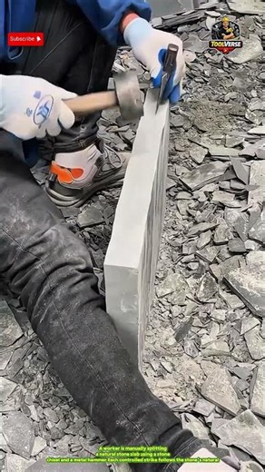 Manual Natural Stone Splitting Using Chisel and Hammer #manualwork