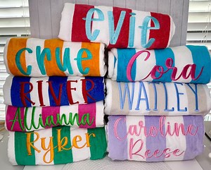 Custom Embroidered Beach Towel With Name, Embroidered Beach Towel With Name, Personalized Cabana Pool Towel, Personalized Graduation Gift - Etsy