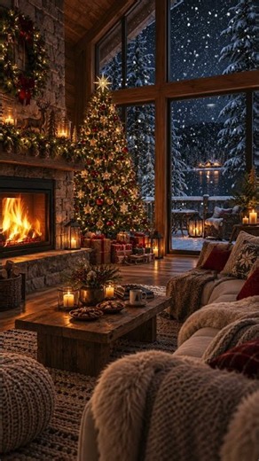 Cozy Christmas Fireplace & Snowy Window 🎄❄️🔥 #christmas2026 #fireplaceambience #snowfall #winter