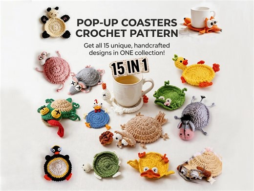 15-in-1 Pop-up Animal Coaster Crochet Pattern Bundle – Funny Mug Rug Collection PDF - Etsy