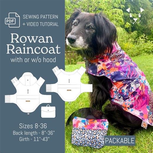 Packable Dog Raincoat Sewing Pattern PDF: Rowan Rain Jacket With Backpack - Etsy