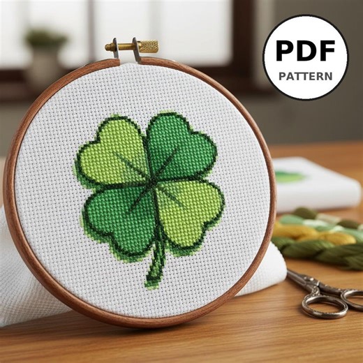 Lucky Clover Cross Stitch Pattern - Simple 4 Leaf Clover Design, Small Easy Beginner Embroidery Project, Instant Download, 100x100 Stitches - Etsy