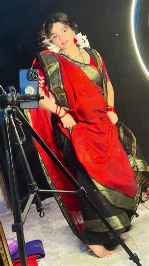 Captivating Red Saree Showcase in Studio Photoshoot